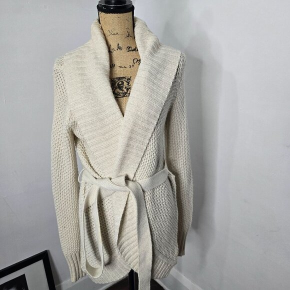 Y2k Cozy Neutral Cream Sparkle Tie Waist Chunky Sweater - Picture 8 of 10